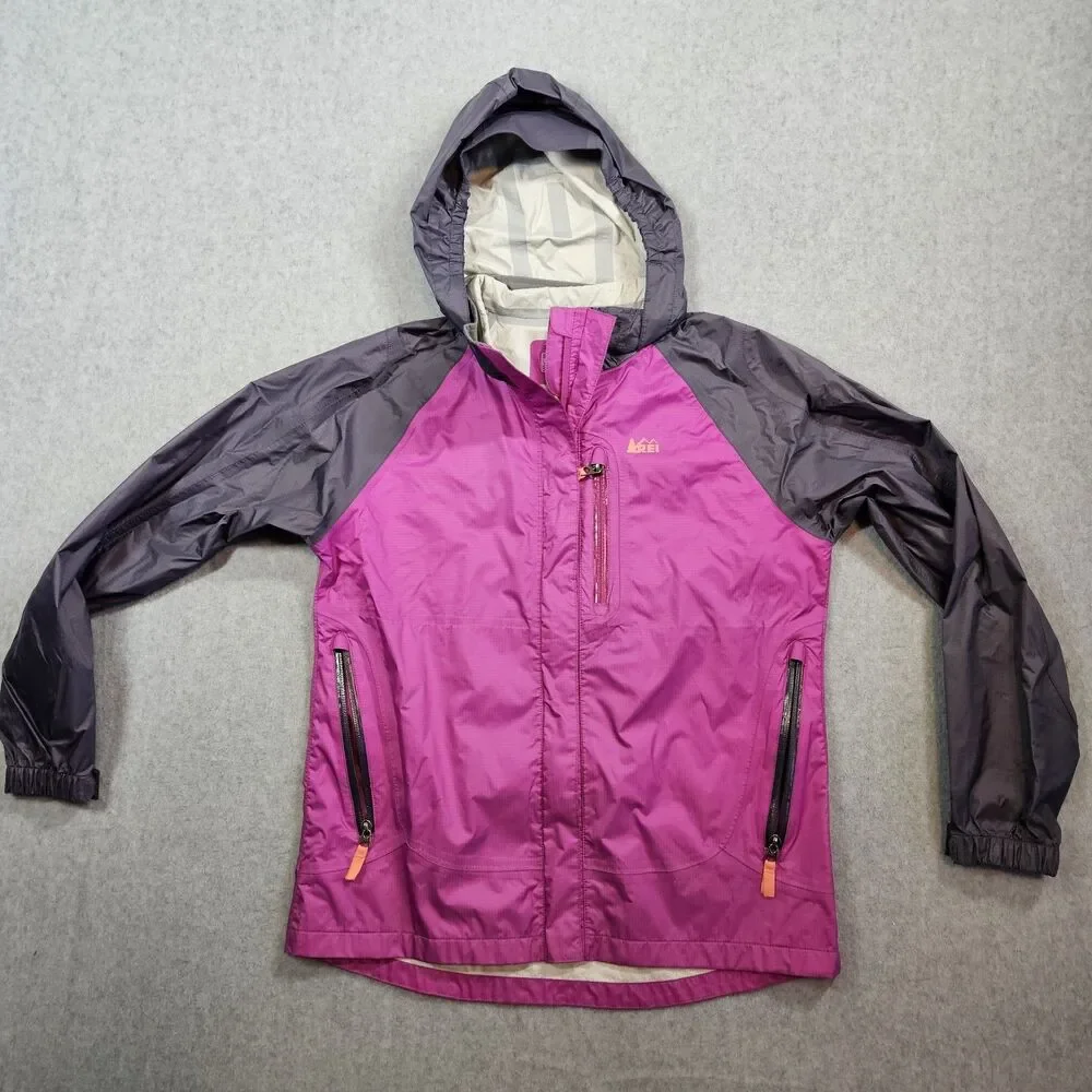 REI Co-Op Jacket Girl Youth XL 18 Purple Rainwall Rain Full Zip Hooded Coat